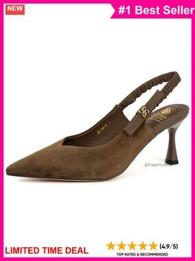 Genuine Leather Slingback Heels Pointed Toe Mid Heel Dress Shoes for Work